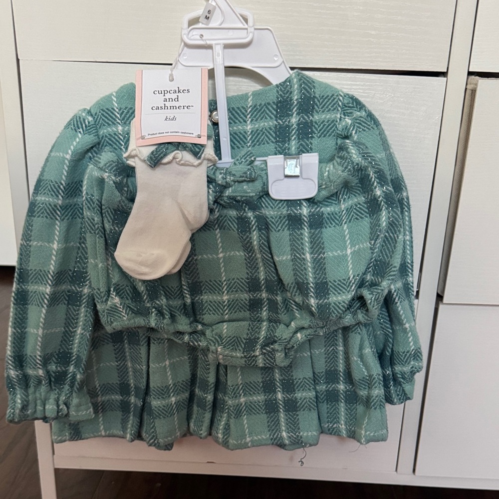 Cupcakes and Cashmere Kids blue/Green Plaid Dress Set